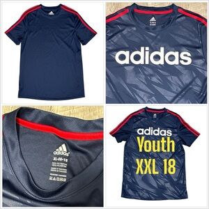 Adidas Youth YXL XL 18 Short Sleeve T-Shirt Top Tee Navy Blue White Aeroready